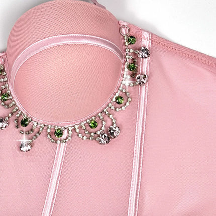 Mesh Bustier Corset Crop Top Diamond Embroidery Tassel Evening Party Bralette