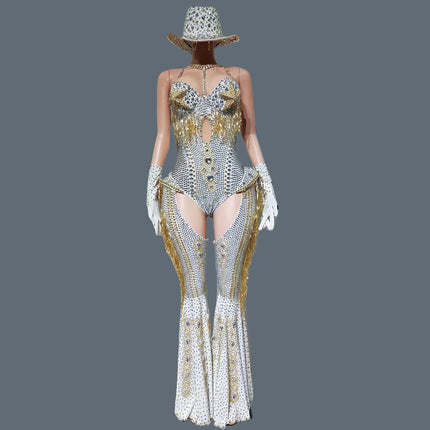 The Stardust Showstopper 4-Piece Rhinestone Ensemble – Luxury Stage Bodysuit & Jumpsuit Set