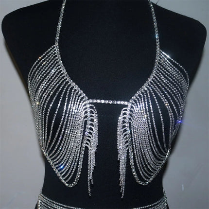 Dazzling Crystal Tassel Bra Chain & Thong Bikini Body Jewelry Set