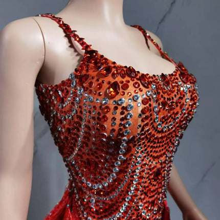 The Stardust Festival Fringe Bodysuit – Luxury Rhinestone Tassel Showgirl Costume