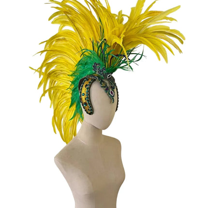 The Stardust Samba Radiance – Elegant Feathered Stage & Carnival Headdress