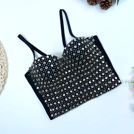 Diamond Mesh Studded Bustier Corset Crop Top High Street Evening Bralette