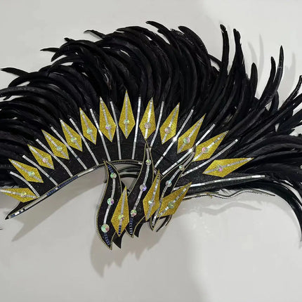 The Stardust Dark Empress – Premium Black Feathered Carnival & Gogo Headdress