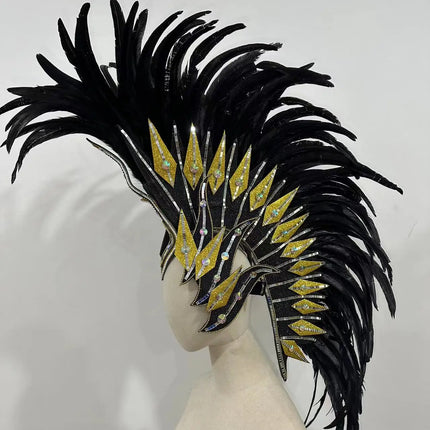 The Stardust Dark Empress – Premium Black Feathered Carnival & Gogo Headdress