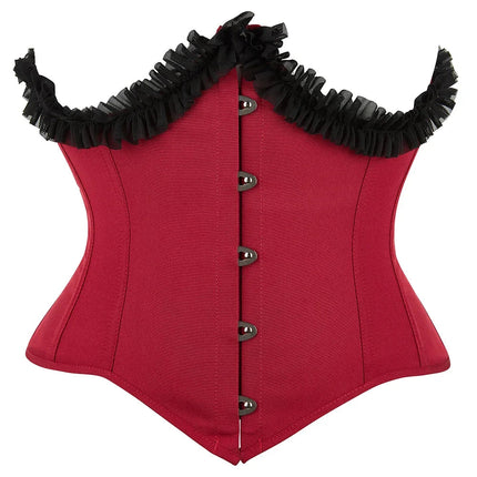 Gothic Underbust Corset Bustier Lace Ruffle Trim Front Busk Waist Cincher