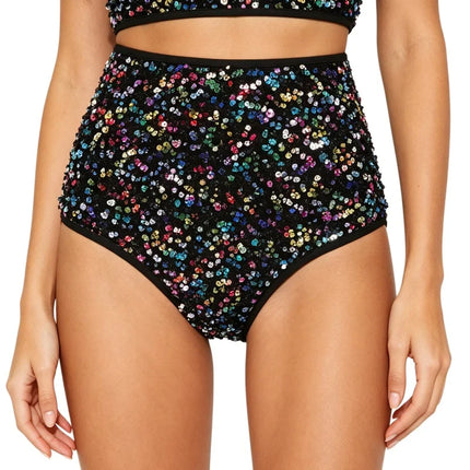 High-Waist Sequined Disco Briefs & Stage Performance Hot Pants