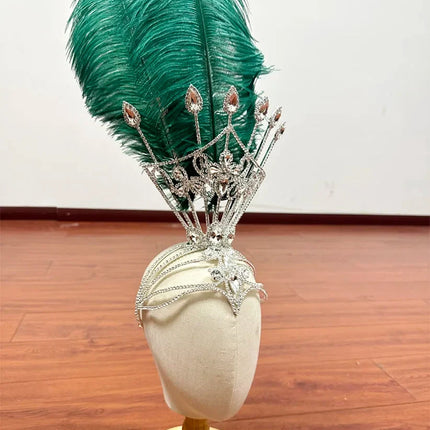 Ostrich Feather Rhinestone Headdress