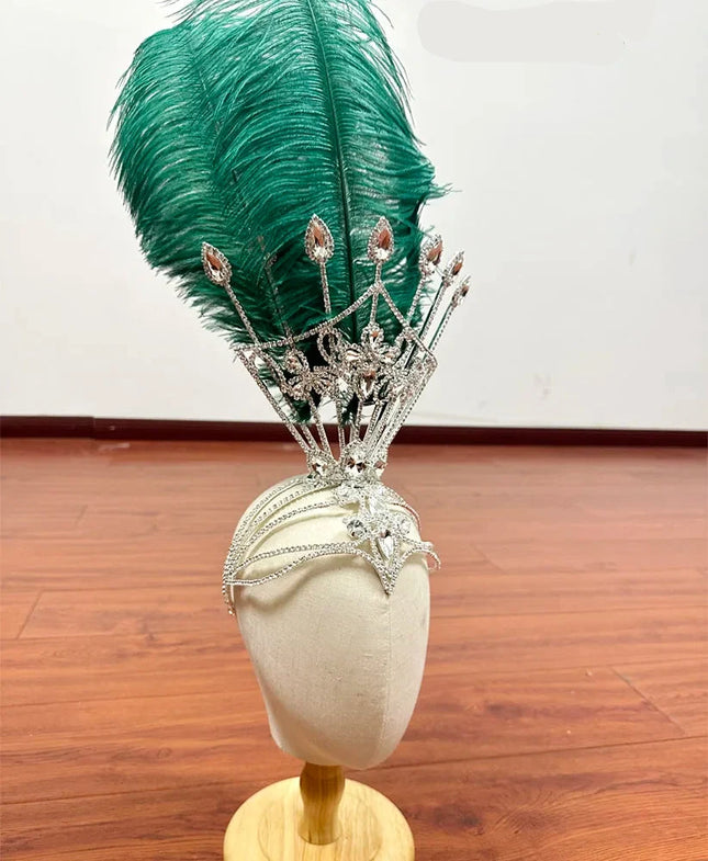 Ostrich Feather Rhinestone Headdress