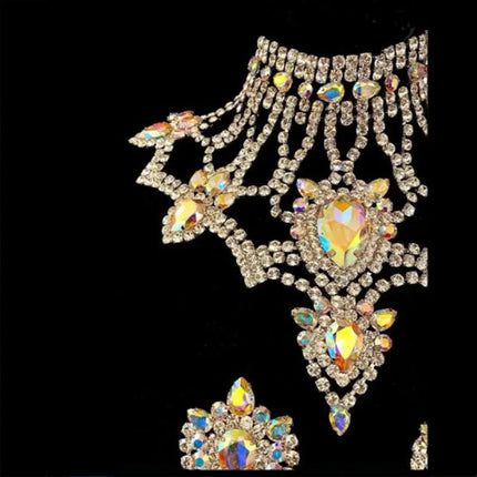 Oversized Glass Gemstone Choker Necklace & Earrings Drag Queen Stage Jewelry Set