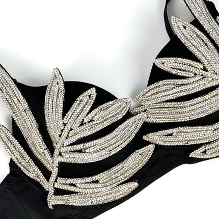 Diamond Rhinestone Leaf Embroidered Bustier Top & Corset Bralette