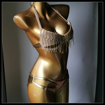 The Venus Vacation Tassel Bikini – Luxe Rhinestone Fringe Showgirl Set