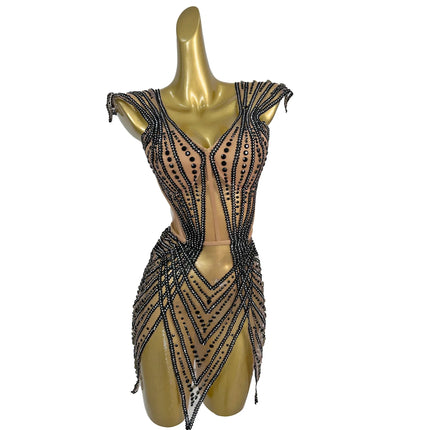 Crystal Embellished Flying Sleeve Bodycon Mini Dress & Gogo Dancer Costume