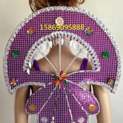 Sequined Butterfly-Style Costume Backpiece with Draped Chain
