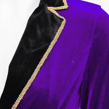 Velvet Circus Ringmaster Gold-Trimmed Swallow-Tail Blazer Coat