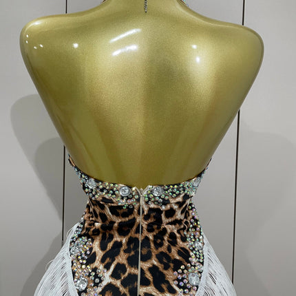 The Wildcat Stardust Tassel Bodysuit – Luxury Rhinestone Leopard Showgirl Costume