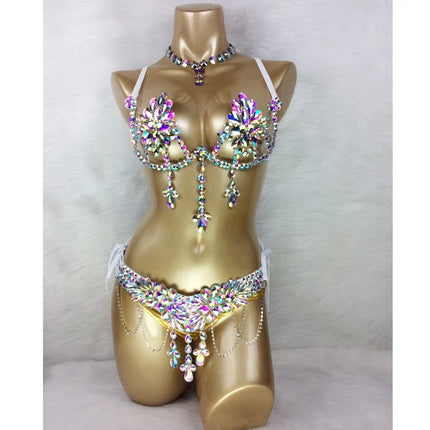 Dazzling Samba Carnival Rhinestone Bikini Set & Belly Dance Stage Costume