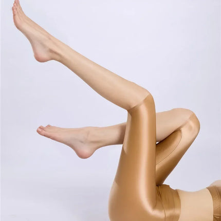 Women's Oil Glossy Sheer High-Waist Shaping Shorts Satin Smooth Leggings