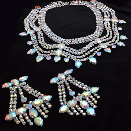 Multi layered Wave Rhinestone Necklace & Earring Set