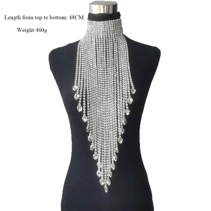 Long Tassel Rhinestone Chain Necklace