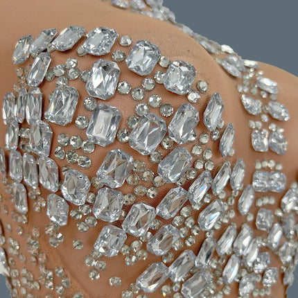 Crystal Cutout Illusion Performance Bodysuit