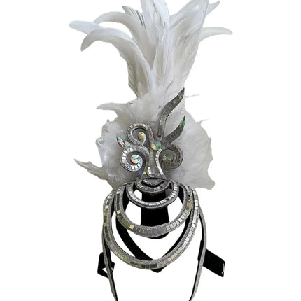 The Stardust Dionysia – Pure White Feather Carnival & Masque Ball Headdress