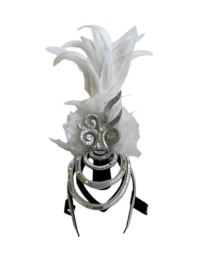 The Stardust Dionysia – Pure White Feather Carnival & Masque Ball Headdress