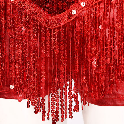 Sequined Fringe Cross-Front Latin Dance Leotard Costume Dress