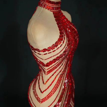 Sparkly Rhinestone High-Neck Sheath Mini Dress Stage Dance Costume