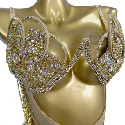 Hollow-Out Rhinestone Tassel Party Mini Dress & Latin Dance Wear