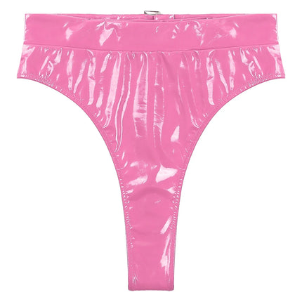 High-Waist Patent Leather Wet-Look Briefs with Adjustable Back Buckle Belt
