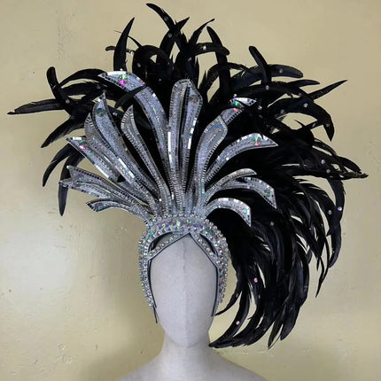The Stardust Shadow Monarch – Premium Black Feathered Samba & Carnival Crown