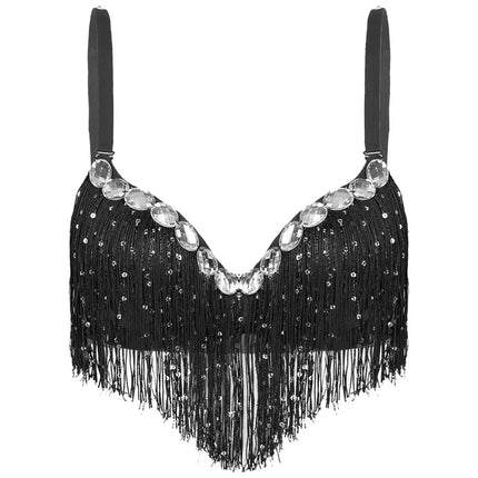 The Stardust Oasis Sirena – Sequined Tassel & Rhinestone Push-Up Belly Dance Bra Top