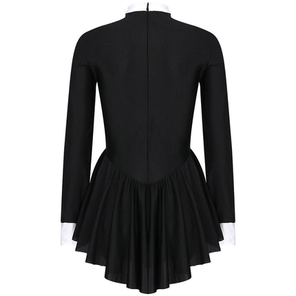 Tuxedo Bowknot Long Sleeve Ruffle Leotard Dress Magician Costume