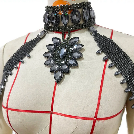 Rhinestone Shoulder Choker Necklace & Bracelet Jewelry Set
