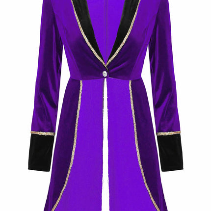 Velvet Circus Ringmaster Gold-Trimmed Swallow-Tail Blazer Coat