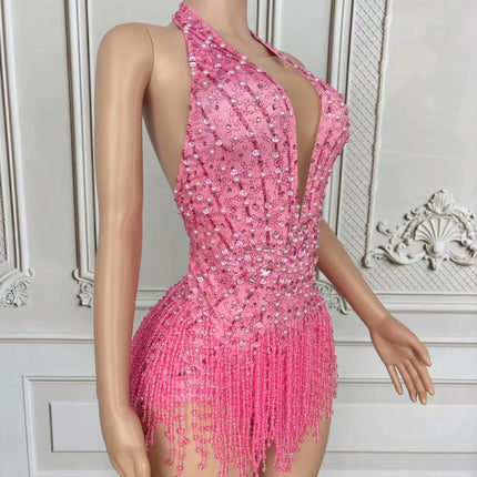 Crystal Rhinestone Fringe Sleeveless Bodysuit & Aerial Dance Leotard Costume