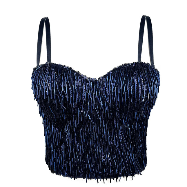 Sequined Beaded Tassel Bustier Corset Crop Top & Stage Performance Cami