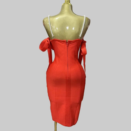 Luxury Pearl Strap Rhinestone Bustier Bandage Mini Dress & Cocktail Party Bodycon