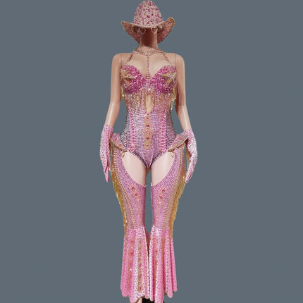 The Stardust Showstopper 4-Piece Rhinestone Ensemble – Luxury Stage Bodysuit & Jumpsuit Set