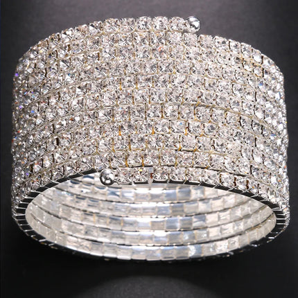 Sparkling Multi-Layer Rhinestone Arm Chain – Stacked Crystal Spiral Cuff & Upper Arm Bangle for Raves, Festivals & Beachwear