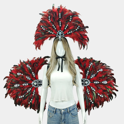 Unisex Artisanal Feather Headdress & Wings Carnival Performance Set