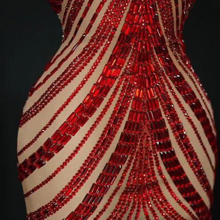 Sparkly Rhinestone High-Neck Sheath Mini Dress Stage Dance Costume