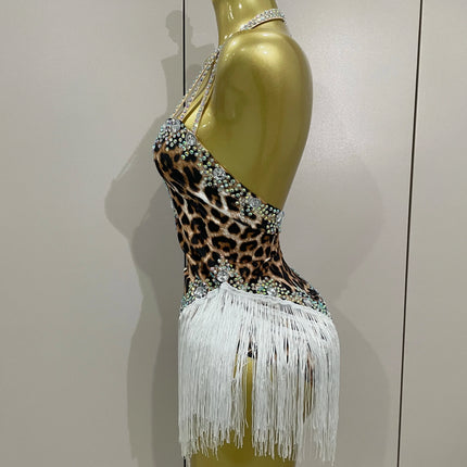 The Wildcat Stardust Tassel Bodysuit – Luxury Rhinestone Leopard Showgirl Costume