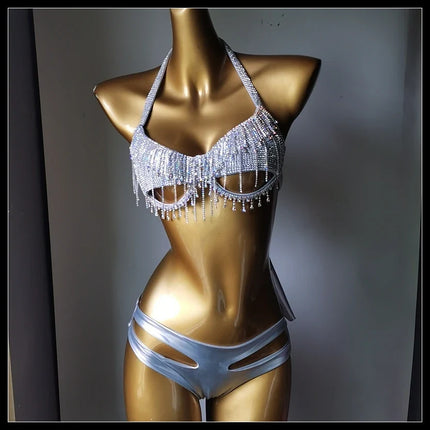 The Venus Vacation Tassel Bikini – Luxe Rhinestone Fringe Showgirl Set