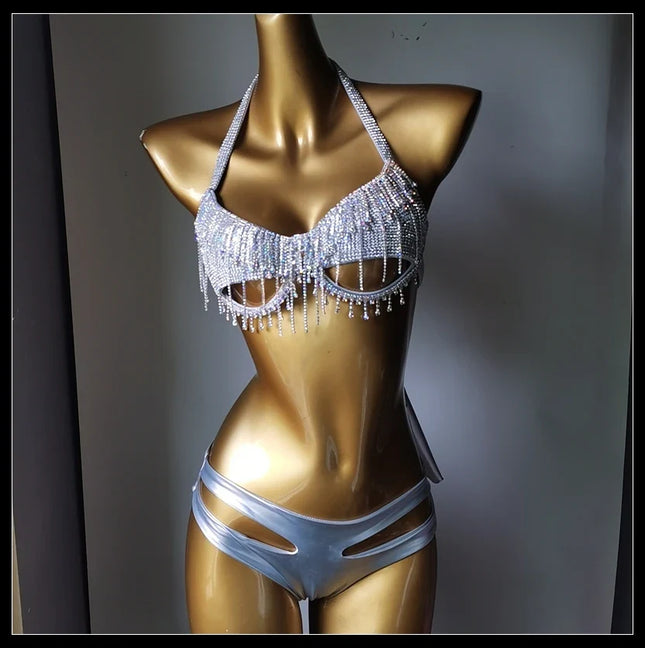 The Venus Vacation Tassel Bikini – Luxe Rhinestone Fringe Showgirl Set