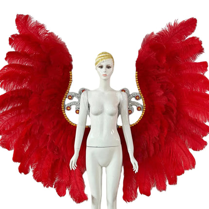 Two-Layer Feather Backpiece with Matching Rhinestone Headdress