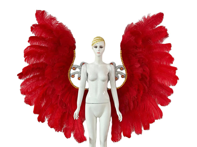 Two-Layer Feather Backpiece with Matching Rhinestone Headdress