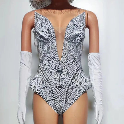Western Cowboy Showgirl Bodysuit, Hat & Gloves 3-Piece Stage Costume Set