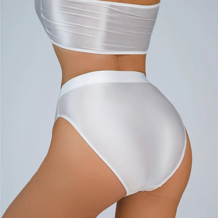 High-Waist Oil Glossy Sheer G-String Thong Satin Smooth Seamless Briefs