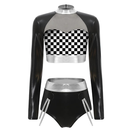 Fishnet Mesh & Metallic 2-Piece Bodysuit & Shorts Rave Costume Set